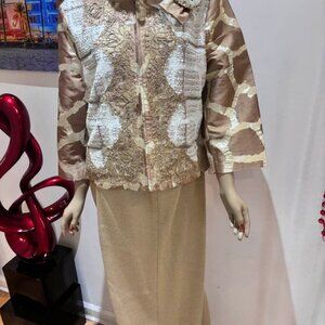 Couture St John metallic bronze gold outfit set pants suit 12  Christmas wedding